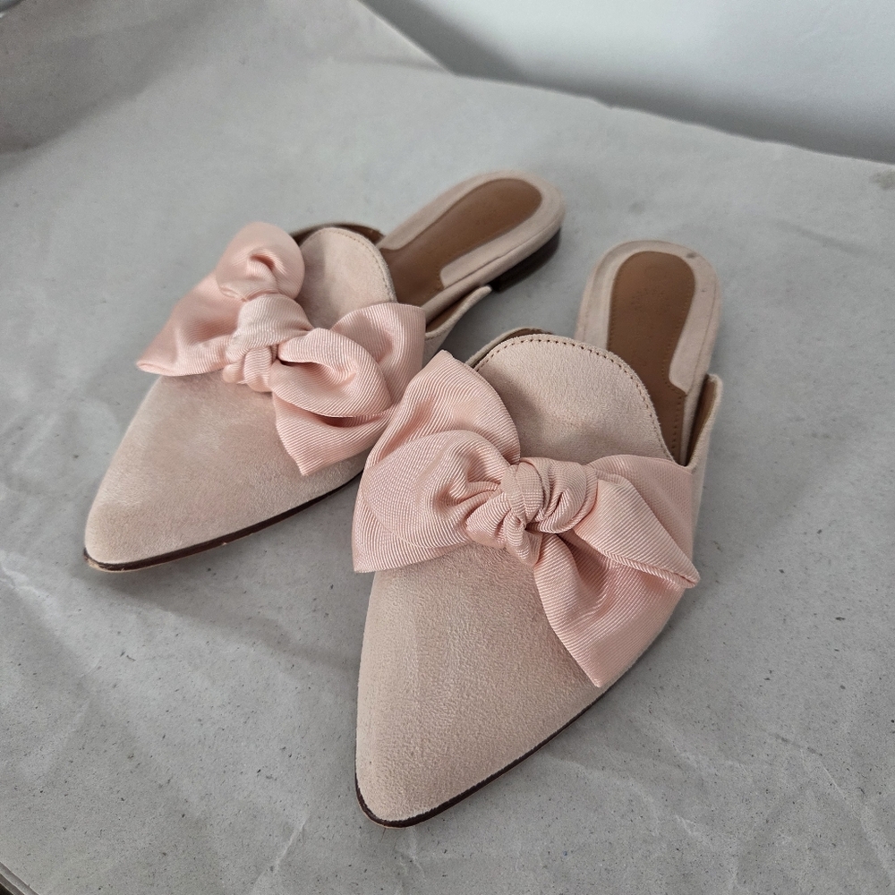 Rilista Blush Pink Mule Slide Flats Shoe Bow Lolita Coquette Twee Pointed Toe 6